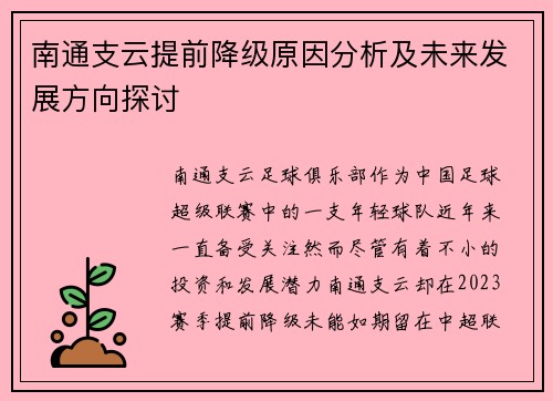 南通支云提前降级原因分析及未来发展方向探讨
